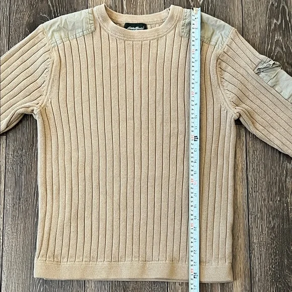 Eddie Bauer Ribbed Cable Knit Crewneck Beige Sweater Mens Size Small - Picture 13 of 13